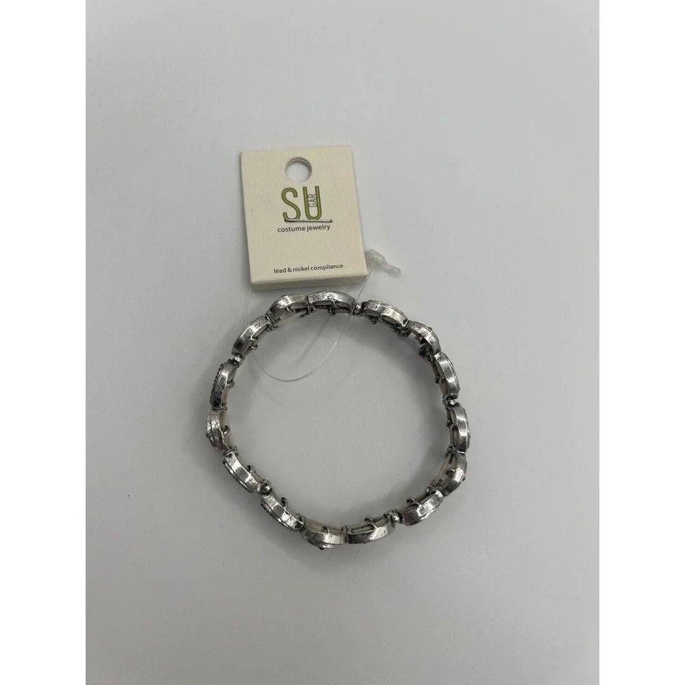 Sugar Costume Jewelry Silver Tone Horseshoe Cross Stretch Bracelet Western Style